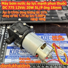 Máy bơm nước áp lực mạnh phun thuốc DC 775 12Vdc 20W 5L/P ống 16mm kde6935