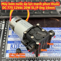 Máy bơm nước áp lực mạnh phun thuốc DC 775 12Vdc 20W 5L/P ống 16mm kde6935