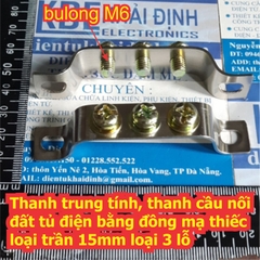 Thanh trung tính, thanh cầu nối đất tủ điện bằng đồng mạ thiếc loại trần 15mm loại 3 lỗ kde7110