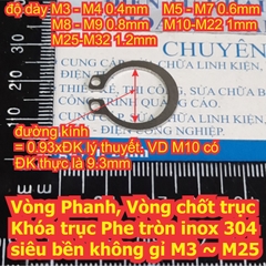 Vòng Phanh, Vòng chốt trục Khóa trục Phe tròn inox 304 siêu bền không gỉ M3 ~ M35 kde7188