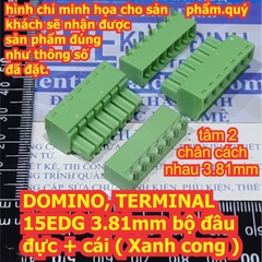 DOMINO, TERMINAL cầu nối 15EDG 3.81mm bộ đầu đực + cái ( Xanh cong ) 2P ~ 12P kde7274