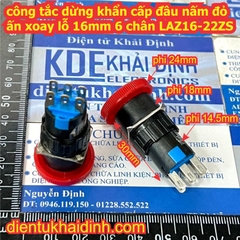 công tắc dừng khẩn cấp đầu nấm đỏ ấn xoay lỗ 16mm 3 chân LAZ16-11ZS 6 chân LAZ16-22ZS kde7381