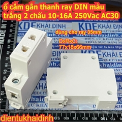 ổ cắm gắn thanh ray DIN tủ điện màu trắng 2, 3 lỗ, 3 chấu 10-16A 250Vac AC30 kde7530