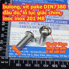 Bulong bu lông vít pake DIN7380 đầu dù, lỗ lục giác chìm, inoc inox 201 M8 M8+20mm kde7593