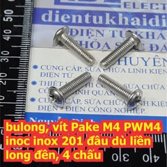 bulong bu lông vít Pake M4 PWM4 inoc inox 201 đầu dù liền long đền, 4 chấu M4 dài 6mm ~ 30mm kde7691