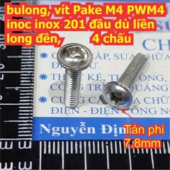 bulong bu lông vít Pake M4 PWM4 inoc inox 201 đầu dù liền long đền, 4 chấu M4 dài 6mm ~ 30mm kde7691