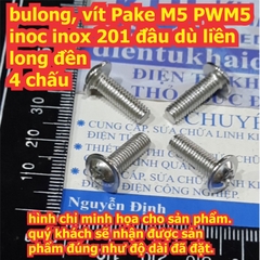 bulong bu lông vít Pake M5 PWM5 inoc inox 201 đầu dù liền long đền, 4 chấu M5 dài 6mm ~ 30mm kde7697