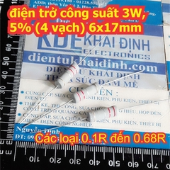 điện trở công suất 3W, 5% (4 vạch) 6x17mm 0.1 Ohm ~ 0.82 Ohm kde7776