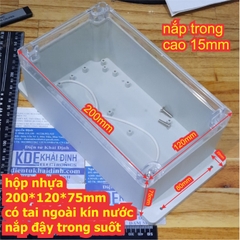 hộp nhựa 200*120*75mm có tai ngoài kín nước nắp đậy trong suốt kde7844