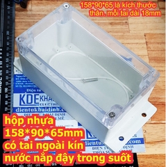hộp nhựa 158*90*65mm có tai ngoài kín nước nắp đậy trong suốt kde7913