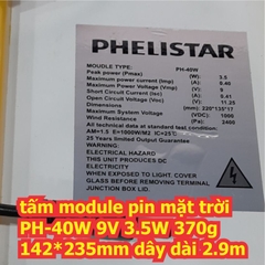 tấm module pin mặt trời PH-40W 9V 3.5W 370g 142*235mm dây dài 2.9m kde7947