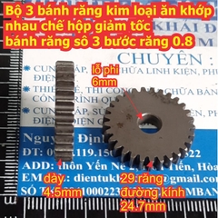 Bộ 3 bánh răng kim loại ăn khớp nhau chế hộp giảm tốc bước răng 0.6 0.8 trục 2.5mm 6mm kde7982