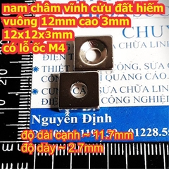 nam châm vĩnh cửu đất hiếm vuông có lỗ D10x5mm lỗ M4 / D12x3 lỗ M4 kde7993