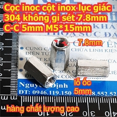 Cọc inoc cột inox lục giác 304 không gỉ sét 7.8mm C-C 5mm M5*15mm kde8037
