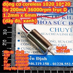 động cơ coreless 1020 10*20 5v 200mA 36000rpm trục D 1.2mm x 6mm (dây đỏ, xanh hoặc đen trắng kde8079