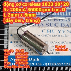 động cơ coreless 1020 10*20 5v 200mA 36000rpm trục D 1.2mm x 6mm (dây đỏ, xanh hoặc đen trắng kde8079