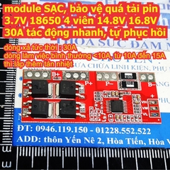 module SẠC, bảo vệ quá tải pin 3.7V 18650 4 viên 4S 14.8V 16.8V 30A tác động nhanh, tự phục hồi kde8148
