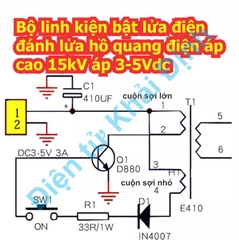 Bộ linh kiện bật lửa điện đánh lửa hồ quang tăng áp kích điện 15kV áp 3-5Vdc kde8149
