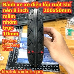 Bánh xe xe điện lốp ruột khí nén 8 inch 200x50mm mâm nhôm trục 10mm kde8299