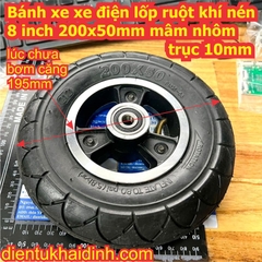Bánh xe xe điện lốp ruột khí nén 8 inch 200x50mm mâm nhôm trục 10mm kde8299