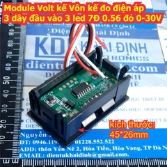 Module Volt kế Vôn kế đo điện áp 3 dây đầu vào 3 led 7Đ 0.56 đỏ 0-30V kde8531