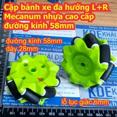 Cặp bánh xe đa hướng L+R Mecanum nhựa cao cấp đường kính 52mm 58mm 68mm 80mm kde8544