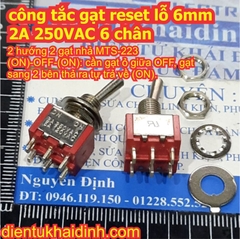 Công tắc gạt reset lỗ 6mm 2A 250VAC MTS 6 chân 1 / 2 phương, gạt nhả / giữ kde8613