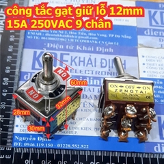 Công tắc gạt giữ lỗ 12mm 15A 250VAC E-TEN 9 / 12 chân 2 / 3 trạng thái kde8620