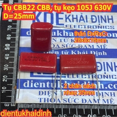 5 con Tụ CBB22 CBB21 tụ kẹo nâu đỏ 105J 630V D= 20mm / 25mm kde1757