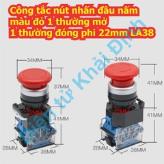 Công tắc nút nhấn đầu nấm màu đỏ ấn nhả / ấn giữ 1 thường mở 1 thường đóng phi 22mm LA38 11M 11ZS kde8838