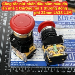 Công tắc nút nhấn đầu nấm màu đỏ ấn nhả / ấn giữ 1 thường mở 1 thường đóng phi 22mm LA38 11M 11ZS kde8838