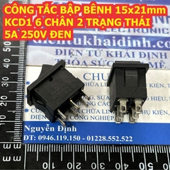 CÔNG TẮC BẬP BÊNH 15x21mm KCD1 6 CHÂN 2 TRẠNG THÁI / 3 trạng thái 5A 250V ĐEN kde8974