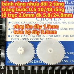 bánh răng nhựa trắng bước 0.5 1 tầng / 2 tầng lỗ 1mm / 2mm đủ các loại kích cỡ kde9102
