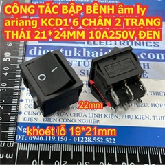 CÔNG TẮC BẬP BÊNH đầu âm ly ariang KCD1 4 / 6 CHÂN 2 / 3 TRẠNG THÁI 21*24MM 6A250V màu đen / led báo kde9149