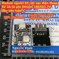 Module nguồn DC-DC sạc điện thoại 5V 2A từ pin lithium 186503.7V đầu vào type-C kde9204