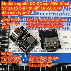 Module nguồn DC-DC sạc điện thoại 5V 2A từ pin lithium 186503.7V đầu vào type-C kde9204