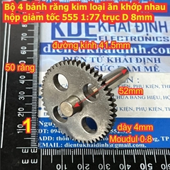 Bộ 4 bánh răng kim loại ăn khớp nhau trong hộp giảm tốc 555 tỉ lệ 1:77 trục D 8mm kde9221