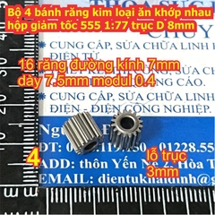 Bộ 4 bánh răng kim loại ăn khớp nhau trong hộp giảm tốc 555 tỉ lệ 1:77 trục D 8mm kde9221