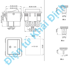 CÔNG TẮC BẬP BÊNH 3 hàng 16A 250V 6 / 9 CHÂN 2 TRẠNG THÁI 31*36MM đèn đỏ KCD4 kde9272