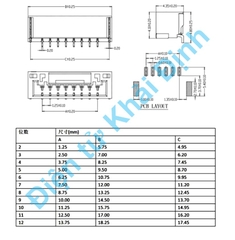 Đầu nhựa jack nối header 1.25mm GH1.25mm GH1.25 có khóa chân dán hàn PCB 2P 3P 4P 5P 6P 7P 8P kde9363