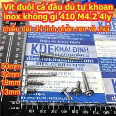 Vít đuôi cá đầu dù tự khoan inox không gỉ 410 M4.2 4ly dài 13mm 19mm 32mm 50mm kde9548