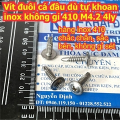 Vít đuôi cá đầu dù tự khoan inox không gỉ 410 M4.2 4ly dài 13mm 19mm 32mm 50mm kde9548