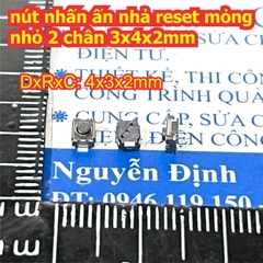 nút nhấn ấn nhả reset mỏng nhỏ 2 chân 3x4x2mm kde9611