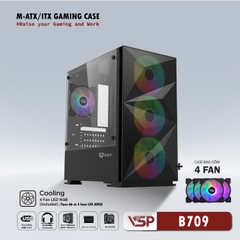 Thùng Máy Vi Tính VSP GAMING Mid Tower B709 - Black + 4 Fans Led