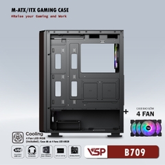 Thùng Máy Vi Tính VSP GAMING Mid Tower B709 - Black + 4 Fans Led