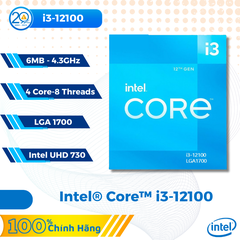 CPU Intel Core i3-12100 (12MB | 4 nhân 8 luồng | Upto 4.30 GHz | LGA 1700)