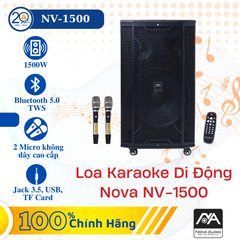 Loa Karaoke Di Động Nova NV-1500 Super Bass (1500W/ BT 5.0/ TWS/ Micro UHF/ USB/ SD)