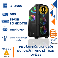 PC Văn Phòng Chuyên Dụng Dành Cho Kế Toán SCOM OF93BB  (i5 12400 | 8GB | S-256GB | 2 x HDD 1TB (Raid 1) | Intel UHD | Win10)