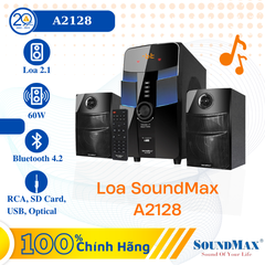 Loa Vi Tính SoundMax A-2128 (Loa 2.1/ 60W/ RCA/ USB/ SD Card/ Optical/ BT/ Đen)