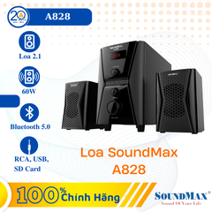 Loa Vi Tính SoundMax A-828 (Loa 2.1/ 20W/ RCA/ USB/ SD Card/ Bluetooth/ Đen)